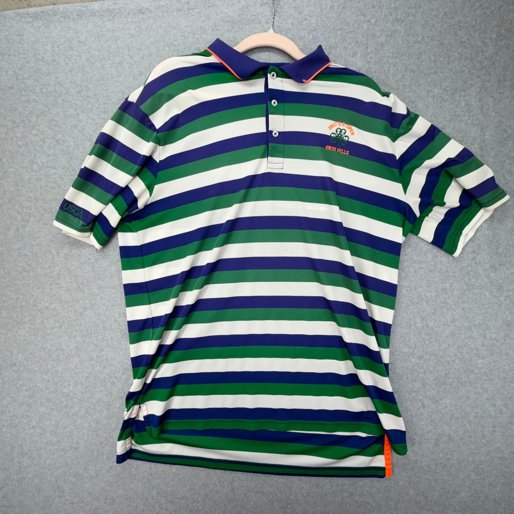 Polo Golf Ralph Lauren 2017‎ US Open Erin Hills Striped Shirt Mens XL Green Blue